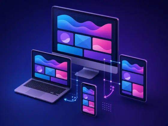 Desktop, laptop, tablet and phone showing the same responsive website, for responsive website design in Tirupur Tiruppur