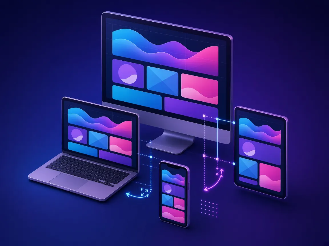 Desktop, laptop, tablet and phone showing the same responsive website, for responsive website design in Tirupur Tiruppur